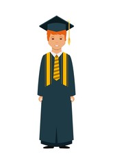 cartoon graduate man holding a diploma over white background. colorful design. vector illustration