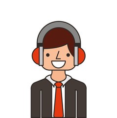 cartoon man wearing suit and tie and using headphones over white background. colorful design. vector illustration