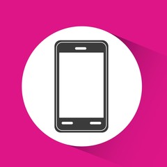 smartphone device icon over white circle and pink background. vector illustration