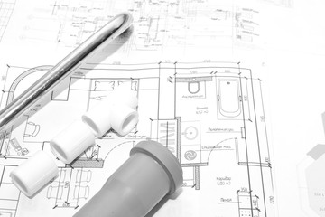 Сантехнический план по разводки канализации и трубопроводаю