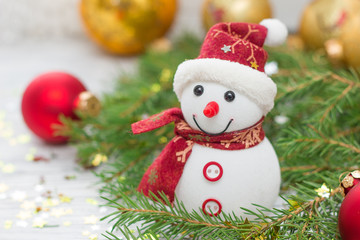 Рождественские украшения снеговик и шары