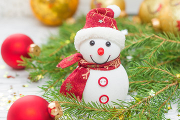 Рождественские украшения снеговик и шары