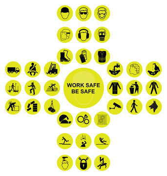 Yellow cruciform health and safety icon collection
