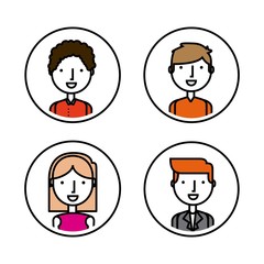 icons set of men and women inside circles over white background. colorful design. vector illustration