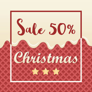 Christmas sale banner with wafer and creamy design. Vector illustration.