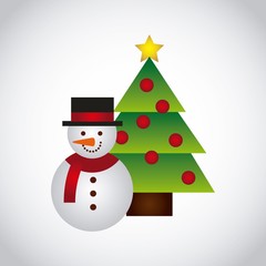 snowman and green pine tree over white background. merry christmas design. vector illustration