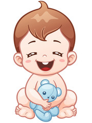 Vector Illustration of Cartoon Cute Baby with Teddy bear