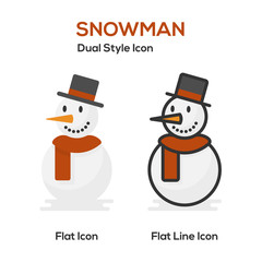 Snow Man Flat Icon And Flat Line Icon.