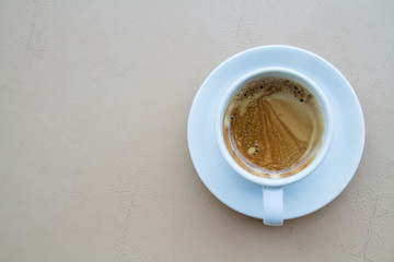 Hot coffee with copy space. top view.