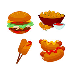 Set of fast food meals. Collection  cartoon snack icons