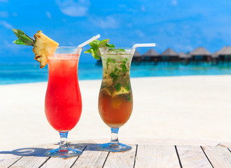 cocktail with blur beach on background