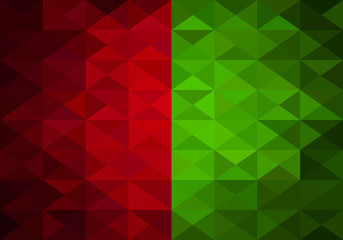 red and green Christmas abstract background of triangles low pol