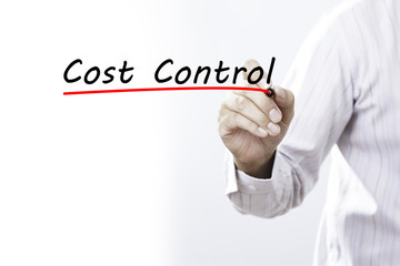 Businessman hand writing inscription "Cost Control" with marker,