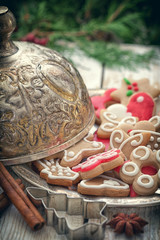 Christmas gingerbread cookies decoration with copy space 