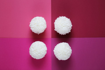 white pompons on pink mix geometric background 3
