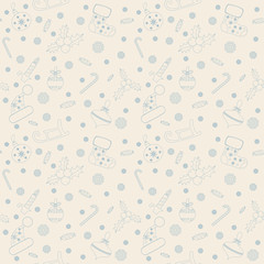 Christmas seamless pattern with balls, snowflakes, holly berry.