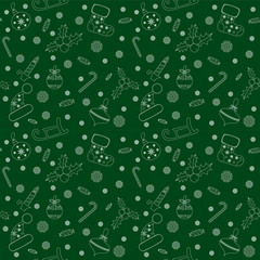 Christmas seamless pattern with balls, snowflakes, holly berry.