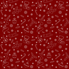 Christmas seamless pattern with balls, snowflakes, holly berry.