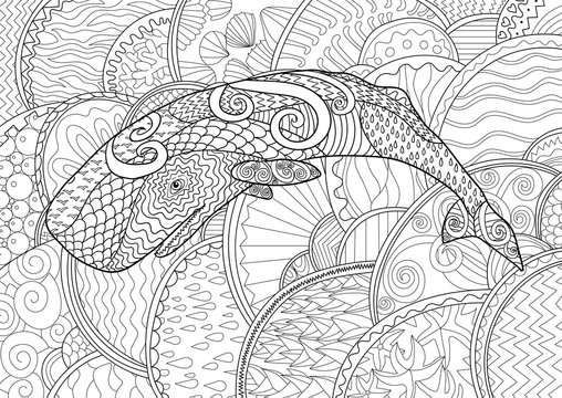 Swimming whale for anti stress Coloring