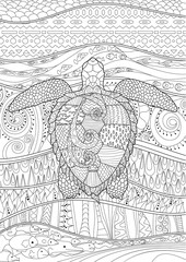 Hand drawn swimming turtle with high details