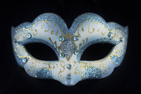 white blue glitter masquerade mask party isolated black