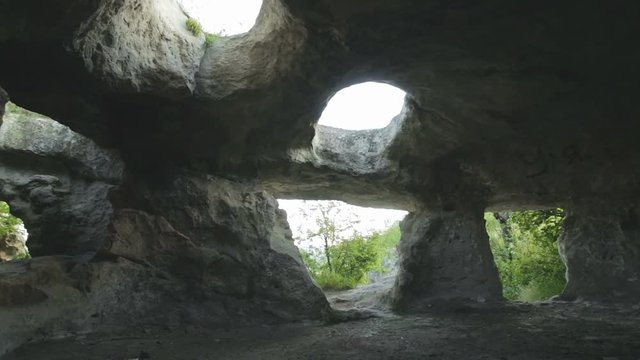 Cave city Eski-Kermen medieval fortress town in peninsula of Crimea stock footage video