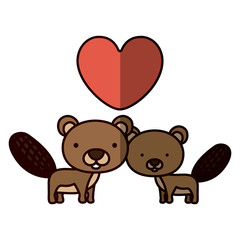 Obraz na płótnie Canvas Beaver cartoon in love icon. Animal cute adorable creature and friendly theme. Isolated design. Vector illustration