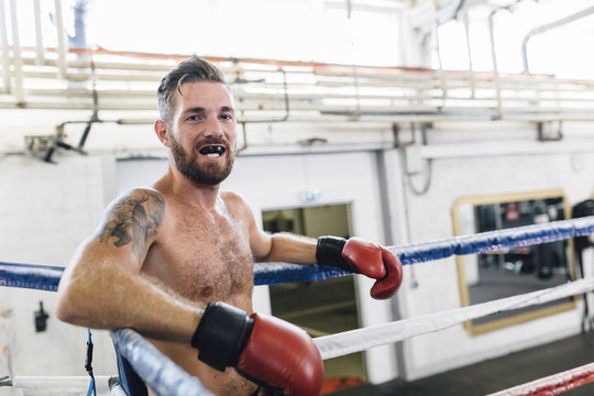 Portrait of boxer in boxing ring