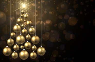 Golden background with Christmas tree.