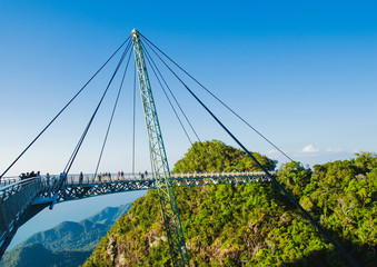 Sky bridge symbol Langkawi island. Adventure holiday. Modern construction. Tourist attraction. Travel concept. - obrazy, fototapety, plakaty