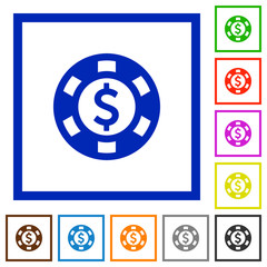 Dollar casino chip flat framed icons