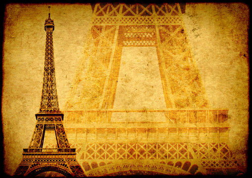 Grunge background with paper texture and landmark of Paris