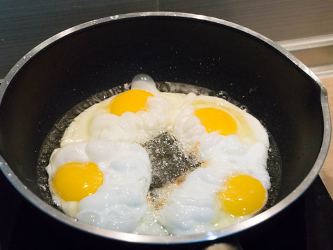 fried egg in frying pan
