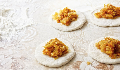 pies with cabbage, dough and filling for pies