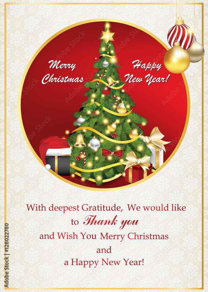 Wall mural thank you business greeting card for christmas and new year. contains a thank you message from compa - Wall murals
