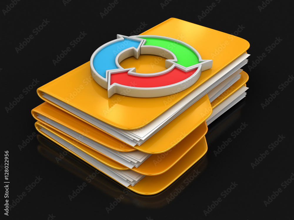 Poster folders and files with circular graph. image with clipping path