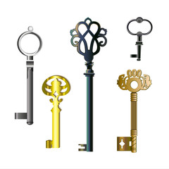 старинные ключи на белом фоне, векторная иллюстрация
