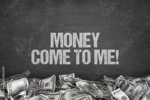 "Money come to me text on black background" Stock photo and royalty