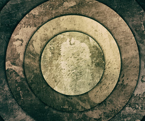 concentric round old metal plates