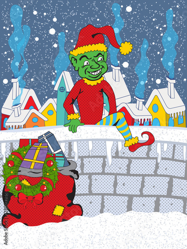 quot bad elf stealing gifts from a village quot stock image and quot bad elf stealing gifts from a village quot stock image and