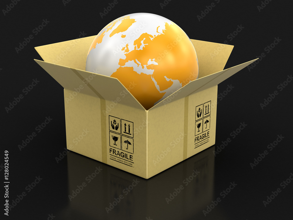 Poster open package with globe. image with clipping path