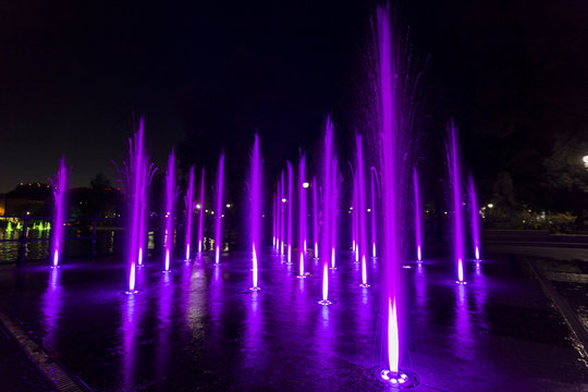 Colorfully lit fountain