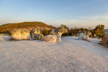 Mushroom rock phenomenon at sunset