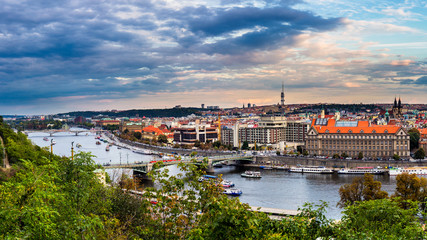 Obraz premium View of the Vltava River and the bridges with the sunset, Prague, the Czech Republic