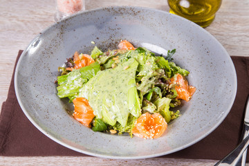 salad with red fish and vegetable