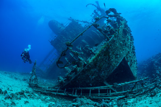 Diver exploring Red Sea wreck