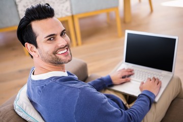 Fototapeta na wymiar Handsome man using laptop on couch