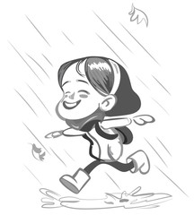 Little Happy Girl running in the rain Vector