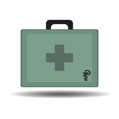 Medical green suitcase on a white background