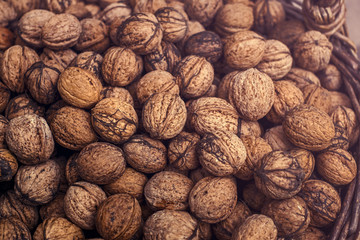 Walnuts in wicker basket